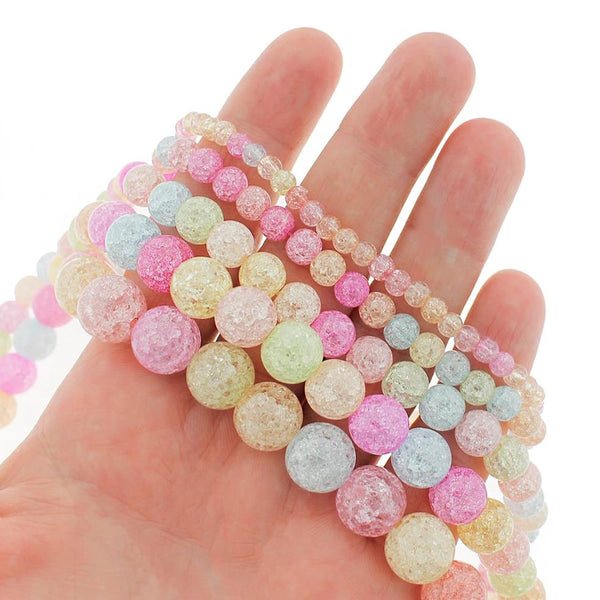 Round Crackle Quartz Beads 4mm -12mm - Choose Your Size - Pastel Candy Colors - 1 Full 15.5" Strand - BD1845