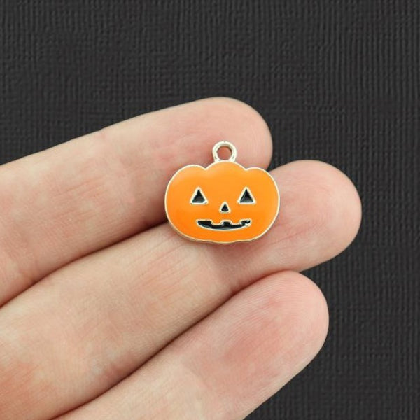 4 Pumpkin Gold Tone Enamel Charms - E1055