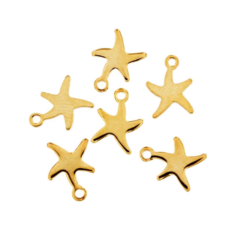5 Starfish Gold Tone Stainless Steel Charms 2 Sided - FD179