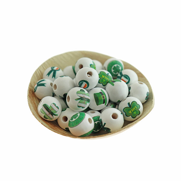 Spacer Wooden Beads 15mm - St Patrick's Day - 10 Beads - BD038