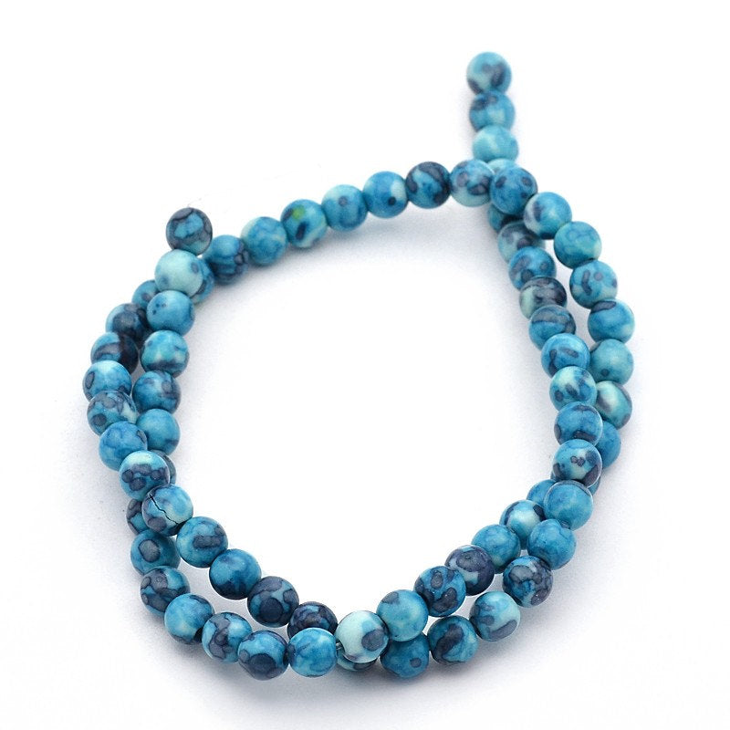 Perles de Jade Synthétique Rondes 4mm - Bleus - 1 Rang 96 Perles - BD944