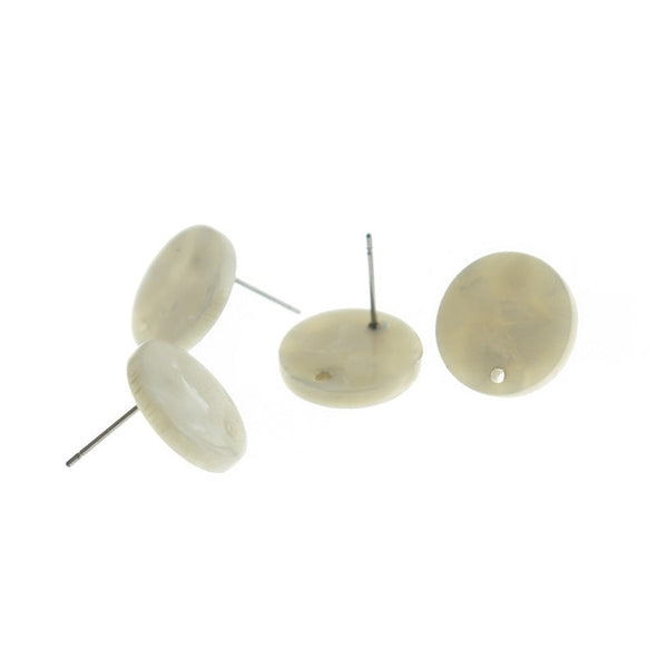 Resin Stainless Steel Earrings - White Studs With Hole - 15.5mm x 2.5mm - 2 Pieces 1 Pair - ER483