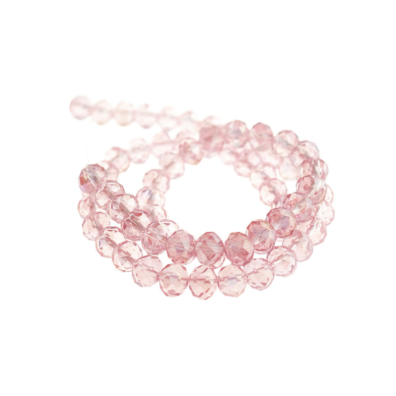 Faceted Glass Beads 8mm x 5mm - Metallic Pink - 1 Strand 70 Beads - BD1648