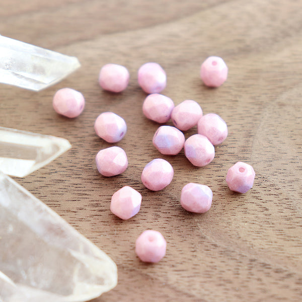 Faceted Czech Glass Beads 6mm - Fire Polished Pale Pink - 25 Beads - CB342