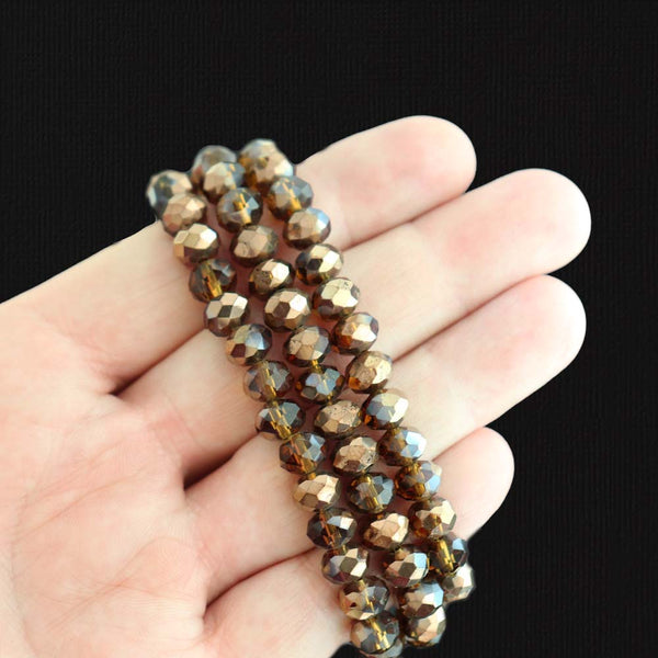Faceted Glass Beads 6mm x 5mm - Electroplated Brown - 1 Strand 92 Beads - BD2758