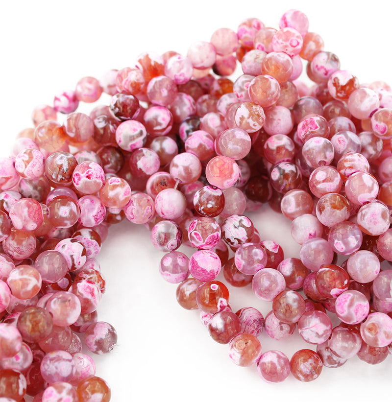 Faceted Natural Fire Agate Beads 8mm - Shades of Pink - 1 Strand 46 Beads - BD1651