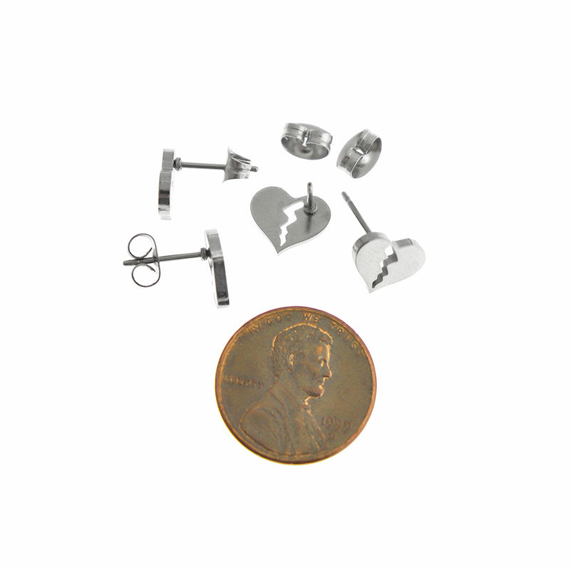 Boucles d'Oreilles Acier Inoxydable - Clous Coeur Brisé - 10mm - 2 Pièces 1 Paire - ER875