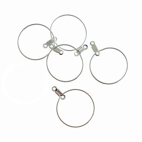 Silver Tone Earring Wires - Wine Charms Hoops - 28mm x 22mm - 4 Pieces 2 Pairs - FD538