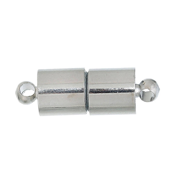 Fermoir magnétique cylindrique argenté 20 mm x 6,5 mm - 2 fermoirs 4 pièces - FD455