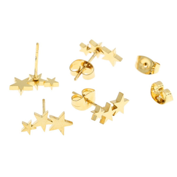 Gold Stainless Steel Earrings - Star Studs - 12mm x 6mm - 2 Pieces 1 Pair - ER370
