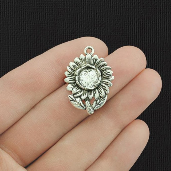 4 Sunflower Antique Silver Tone Charms - SC674