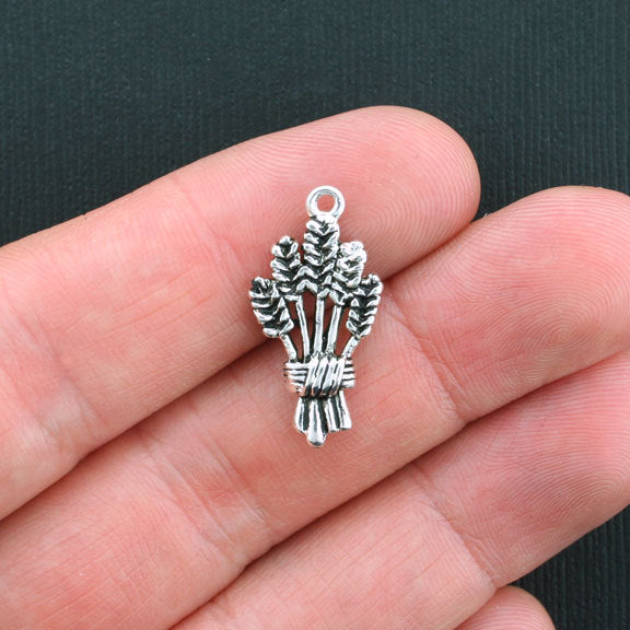 5 Wheat Antique Silver Tone Charms 2 Sided - SC995