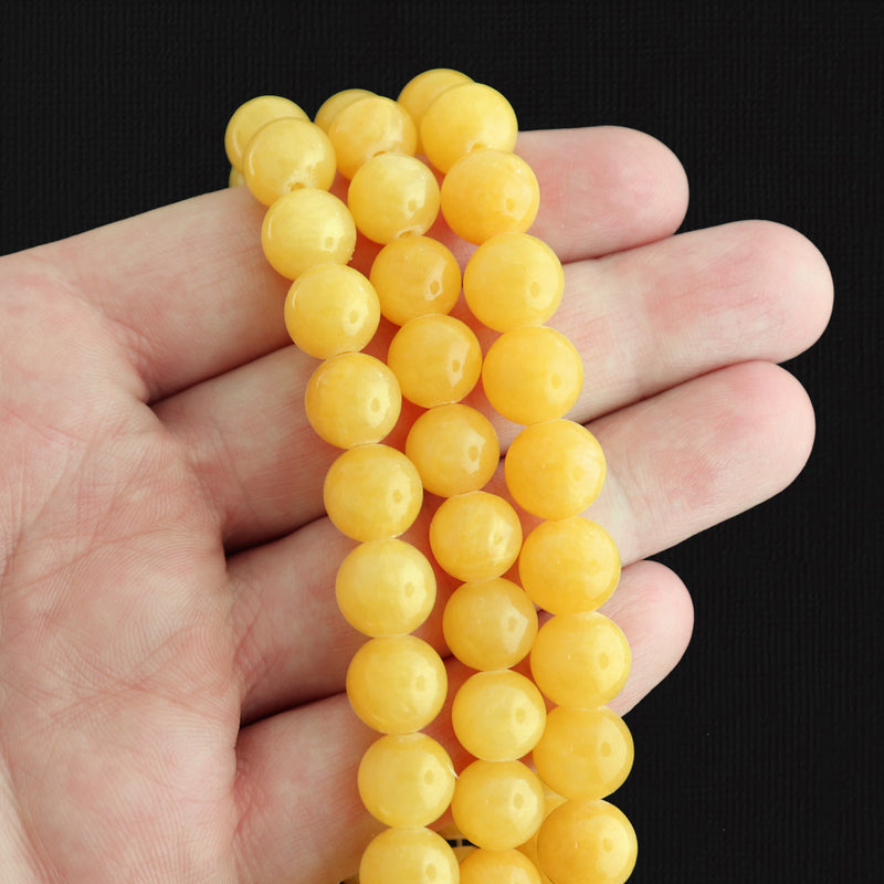 Perles rondes en jade naturel 10 mm - Jaune pissenlit - 1 rang 40 perles - BD1759