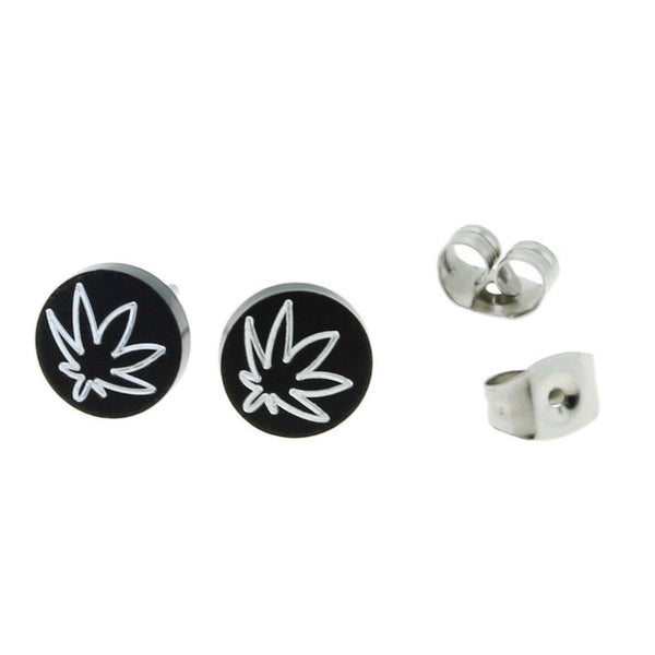 Stainless Steel Earrings - Weed Leaf Studs - 8mm x 8mm - 2 Pieces 1 Pair - ER041