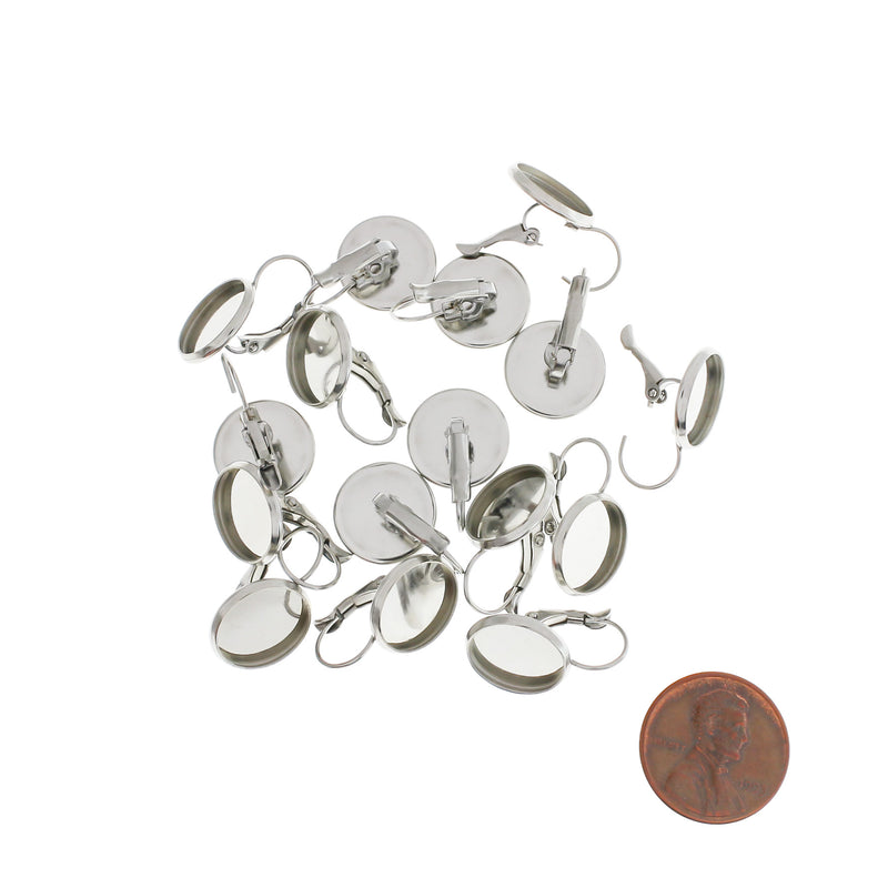 SALE Stainless Steel Cabochon Earrings - Lever Back - 12mm Tray - 2 Pieces 1 Pair - FD803