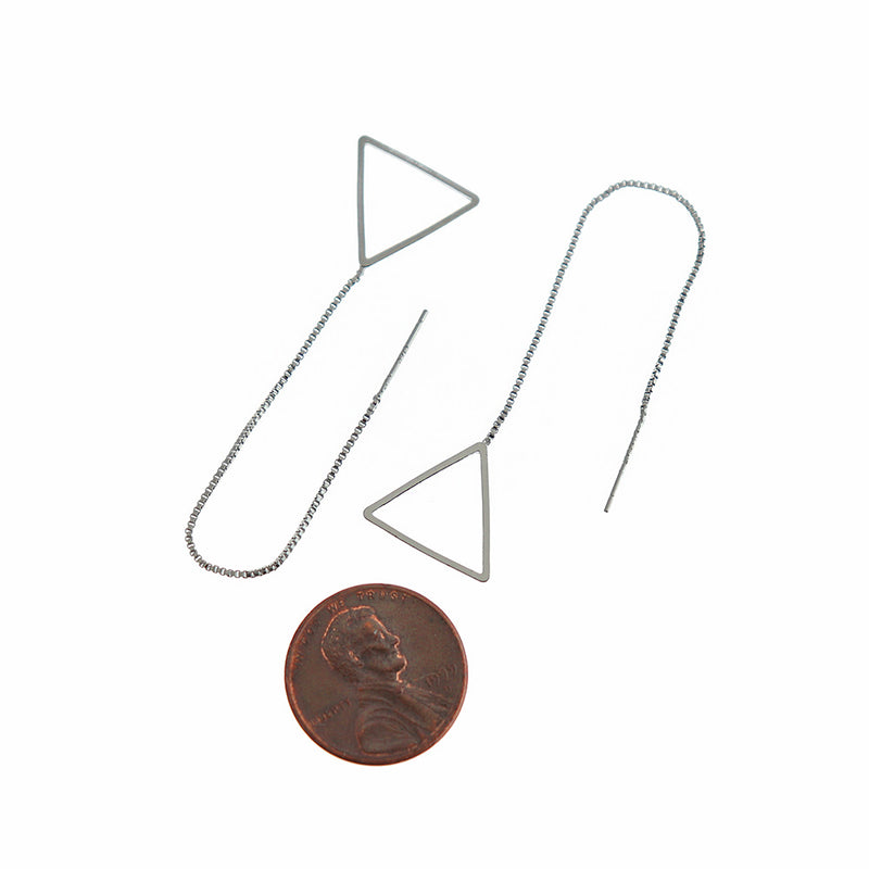 Silver Brass Triangle Threader Earring - 93mm - 2 Pieces 1 Pair - ER500