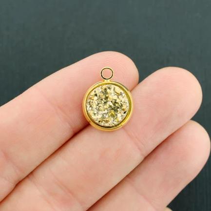4 Druzy Gold Tone and Resin Cabochon Charms - Z630