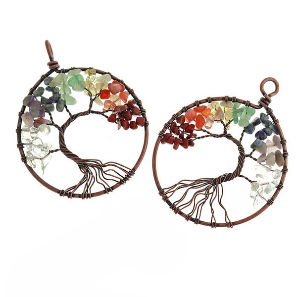 Pendentif arbre de vie en pierres précieuses assorties - GEM149