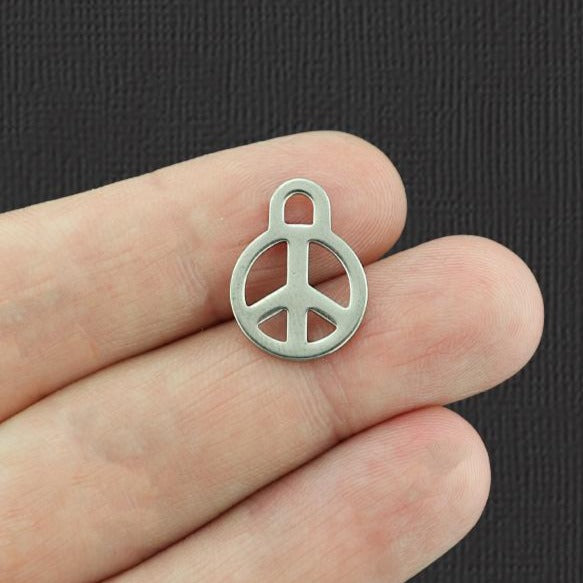 12 Peace Sign Silver Tone Stainless Steel Charms 2 Sided - SSP223