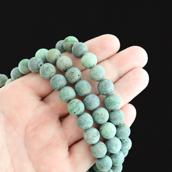 Round Natural African Turquoise Beads 10mm - Frosted Earth Tones - 10 Beads - BD385