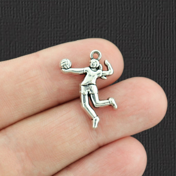 4 Volleyball Player Antique Silver Tone Charms - SC3823