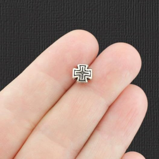 Cross Spacer Beads 8mm x 7mm x 6mm - Antique Silver Tone - 15 Beads - SC8028