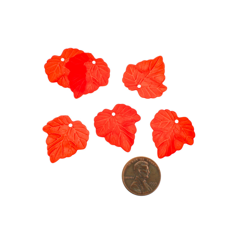 25 Red Leaf Acrylic Charms 2 Sided - K303
