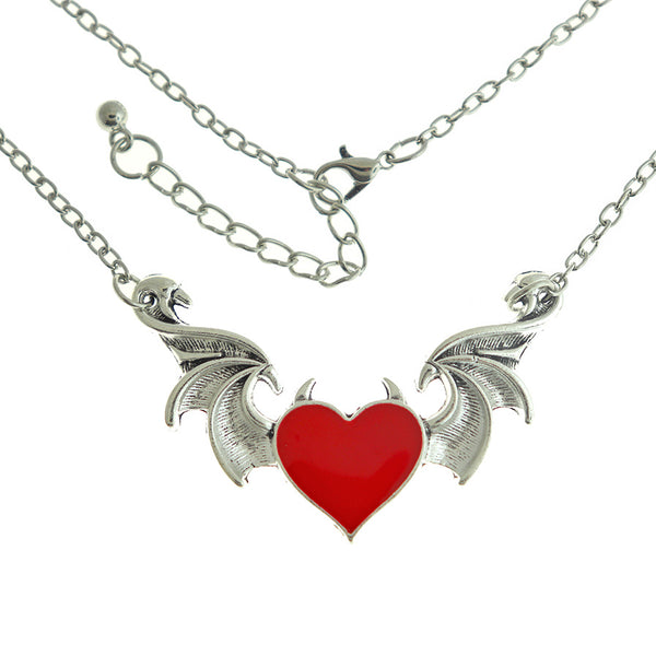 Cable Chain Necklace 18" With Enamel Horned Flying Heart Pendant - 5 Necklaces - Z137