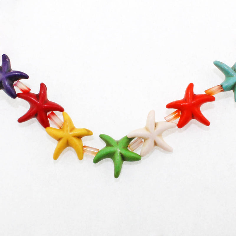 Starfish Imitation Turquoise Beads 14mm x 5mm - Assorted Rainbow Colors - 26 Beads 1 Strand - BD1118