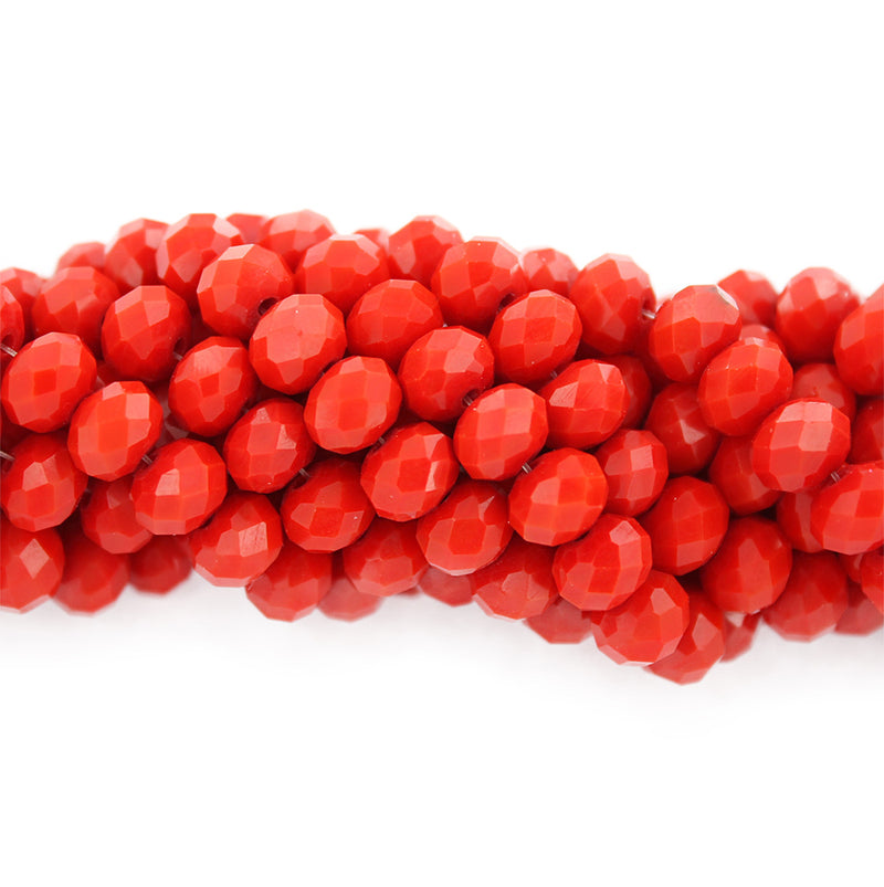Perles de Verre à Facettes 8mm x 6mm - Rouge Rubis - 1 Rang 71 Perles - BD1658