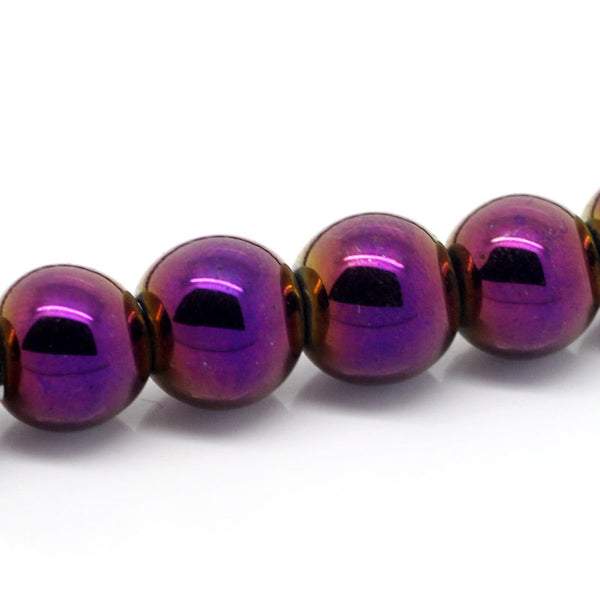 Perles rondes en pierres précieuses d'hématite 8 mm - Or violet - 1 brin 53 perles - BD311
