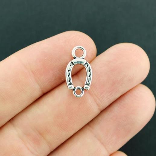 15 Horseshoe Connector Antique Silver Tone Charms 2 Sided - SC7682