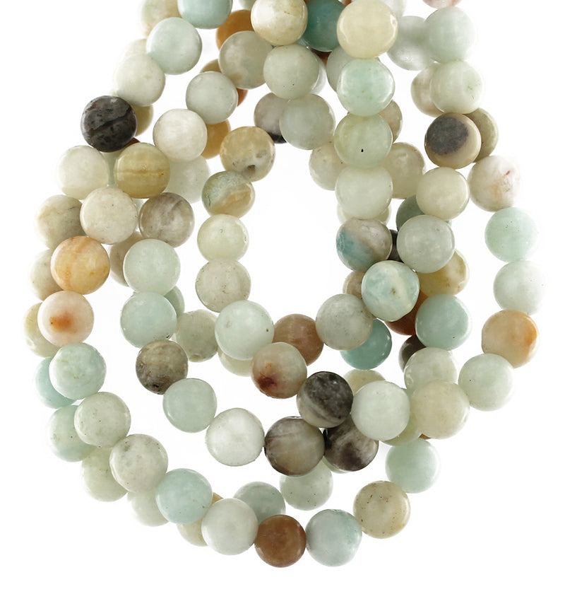 Perles rondes en amazonite naturelle 6 mm - Tons de plage en sourdine - 1 brin 61 perles - BD1692