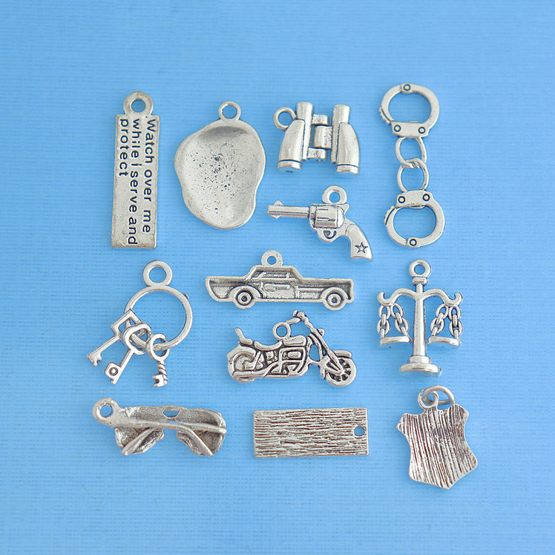 Police Charm Collection Antique Silver Tone 12 Different Charms - COL079