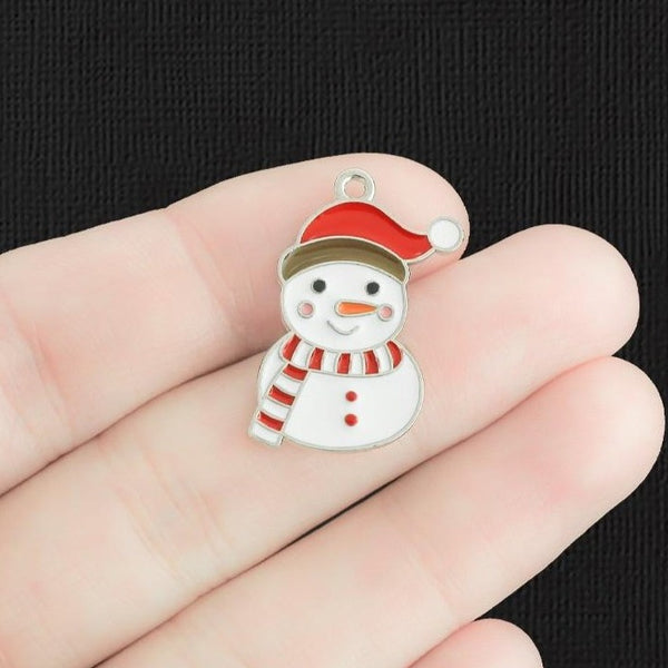 4 Snowman Silver Tone Enamel Charms - E1365