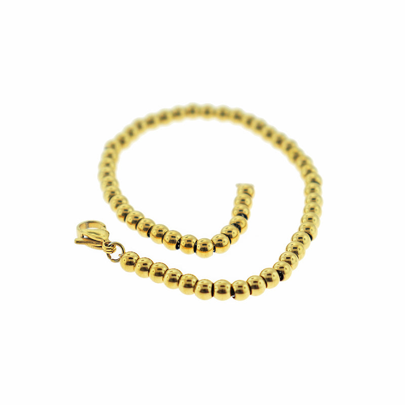 Bracelets de chaîne de câble en acier inoxydable doré avec perles d'espacement 8 "- 4 mm - 5 bracelets - N388