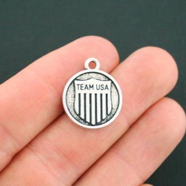 SALE 4 Team USA Charms Antique Silver Tone 2 Sided - SC5526