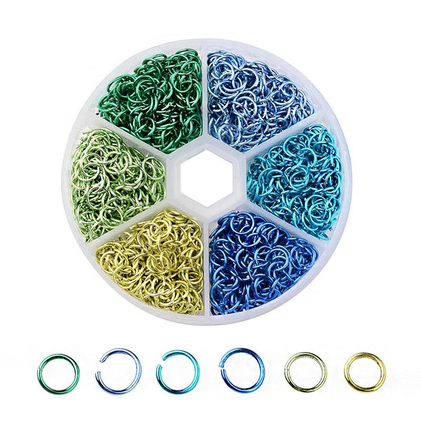 6mm Aluminum Jump Rings with Six Assorted Finishes in Handy Storage Box 1080 Pieces - JBOX15