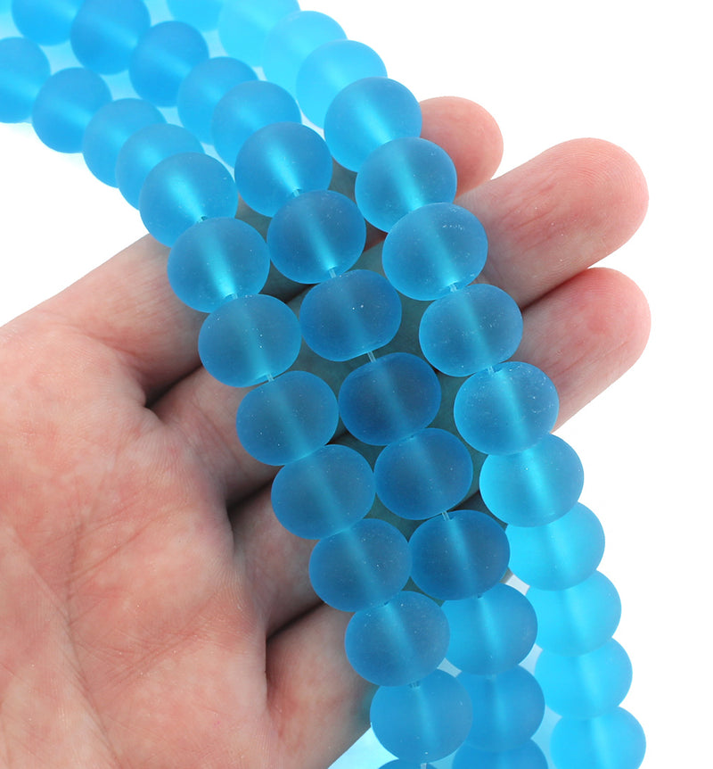 Perles de verre de mer de culture Rondelle 17 mm x 8 mm - Bleu givré - 1 rang 18 perles - U055