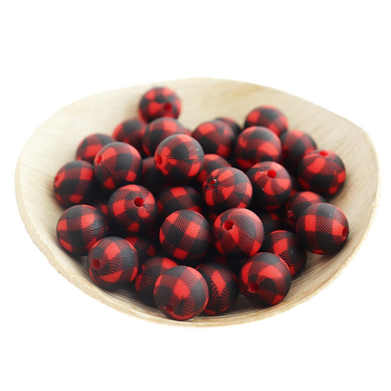 Round Rubber Beads 12mm x 11.5mm - Buffalo Plaid - 5 Beads - BD2811