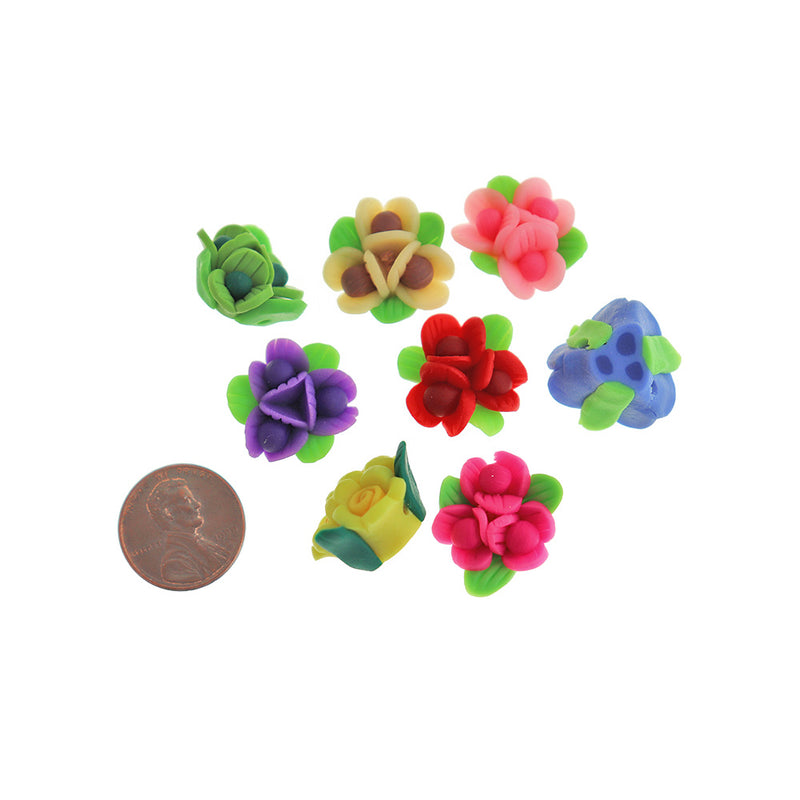 Flower Polymer Clay Beads 16mm x 10mm - Assorted Floral - 10 Beads - BD1365