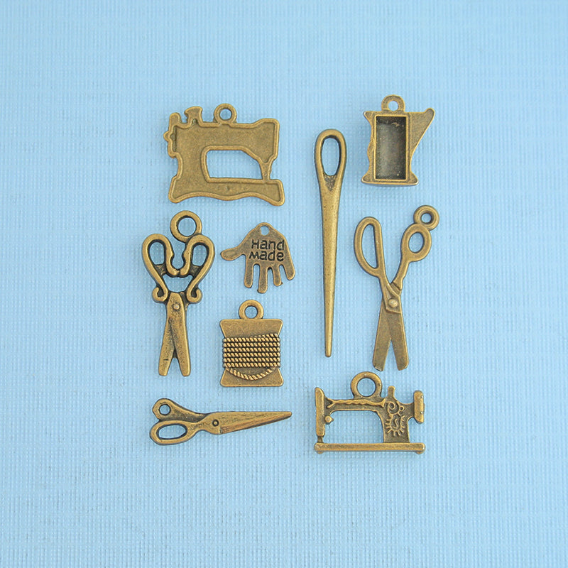 Sewing Charm Collection Bronze Antique 9 Breloques Différentes - COL090