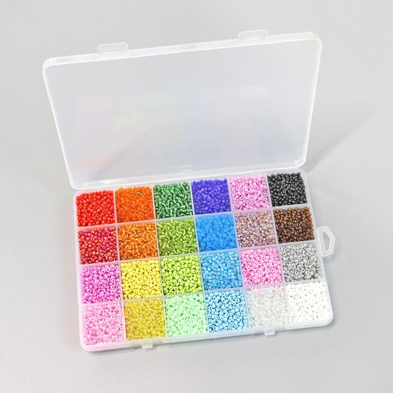 Seed Glass Bead 8/0 Assorted Colors and Finishes in Handy Storage Box - STARTER46