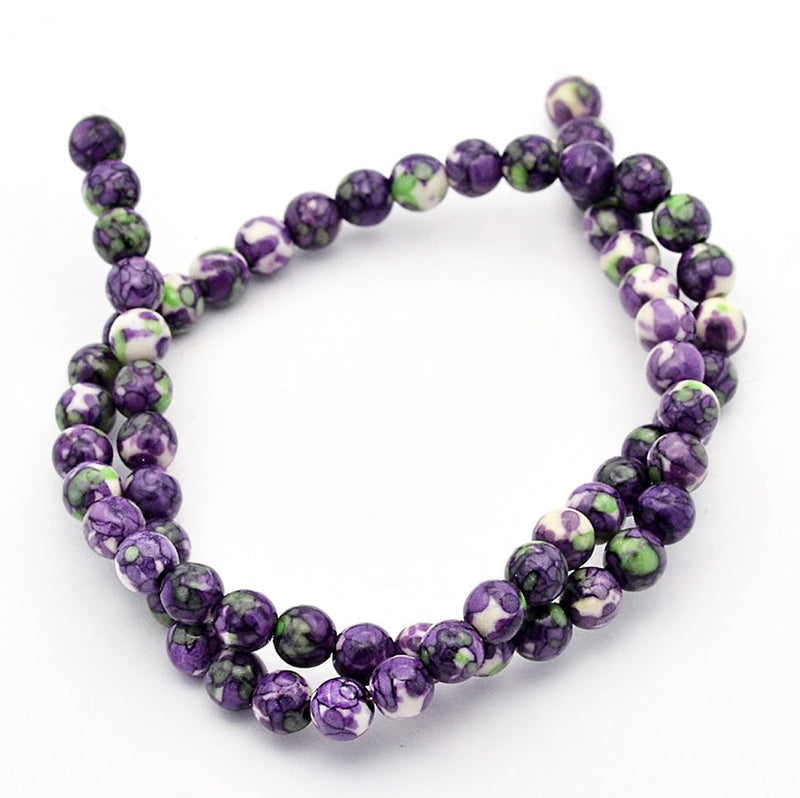 Perles de Jade Synthétiques Rondes 6mm - Violet et Vert - 25 Perles - BD921