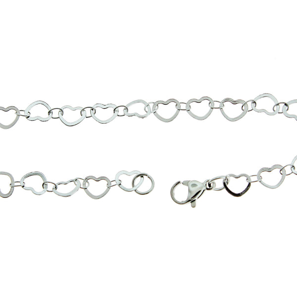 Heart Stainless Steel Chain Link Bracelets 8" - 5mm - 5 Bracelets - N747