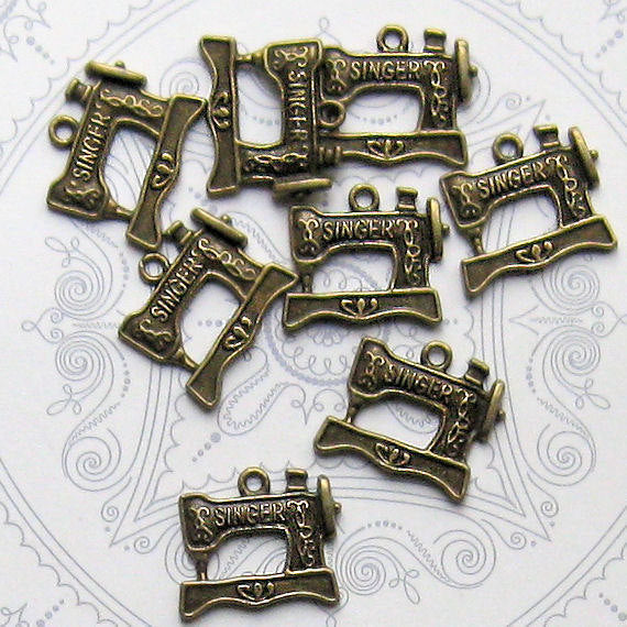 6 Sewing Machine Antique Bronze Tone Charms - BC086