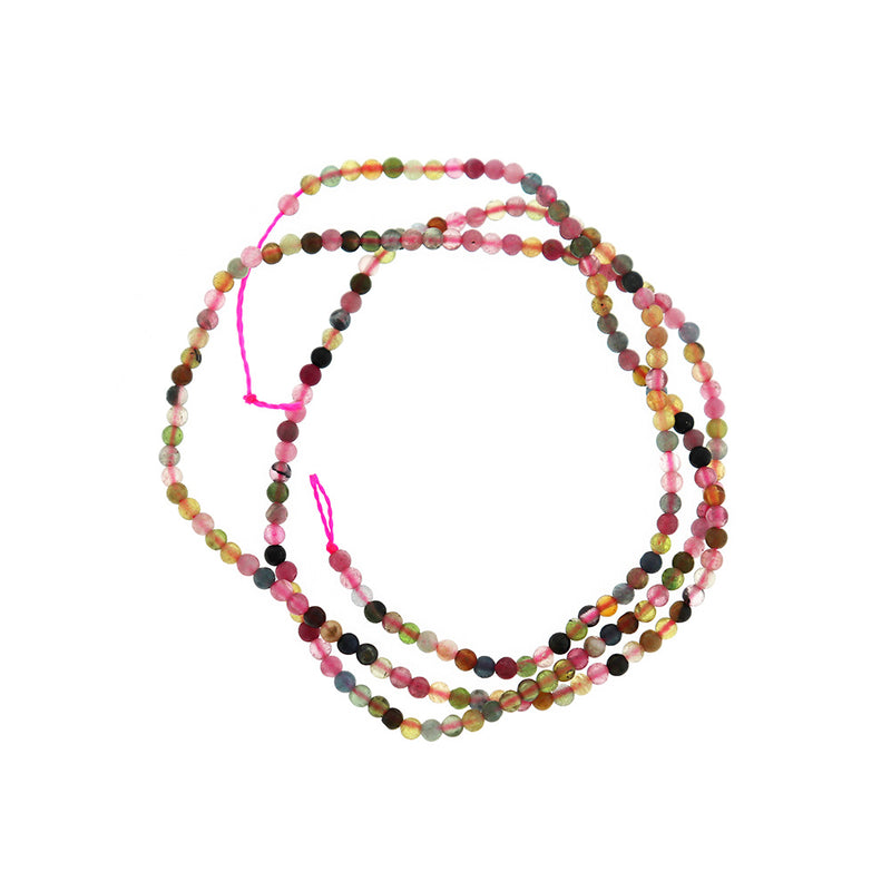Round Natural Tourmaline Beads 2mm - Bright Pink and Black - 1 Strand 208 Beads - BD2422