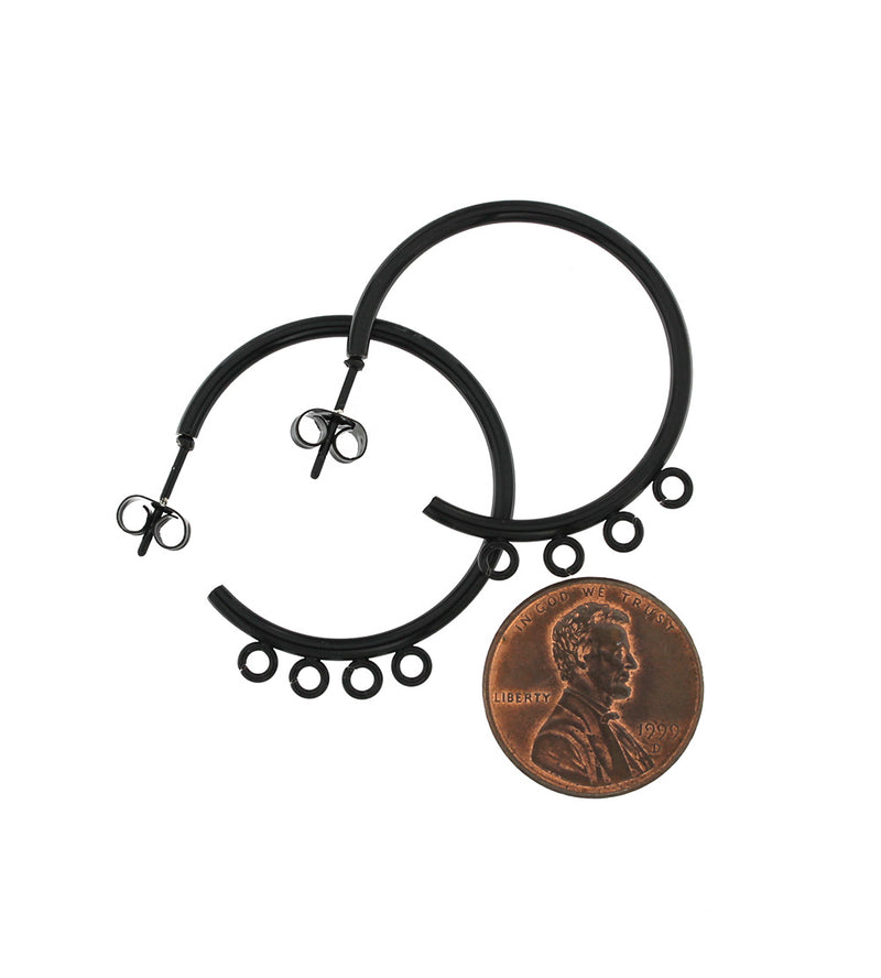 Black Stainless Steel Earrings - Hoop Bases With Loops - 32mm x 33.5mm x 2mm - 2 Pieces 1 Pair - FD274