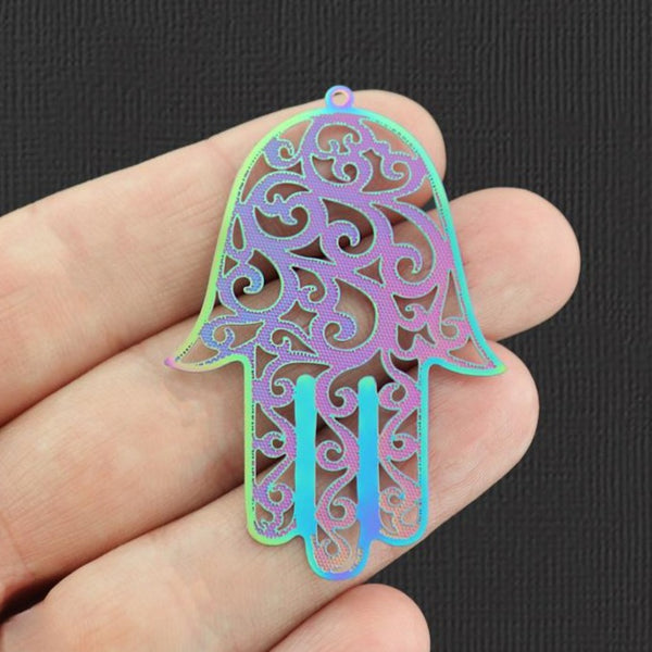 2 Hamsa Hand Rainbow Electroplated Stainless Steel Charms - SSP147