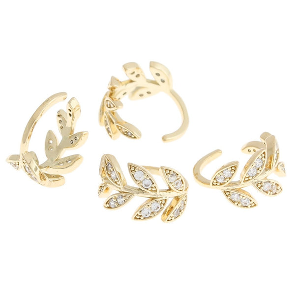 Boucles d'oreilles en laiton doré - Feuille avec strass incrustés - 13,5 mm x 8 mm - 1 pièce - ER418